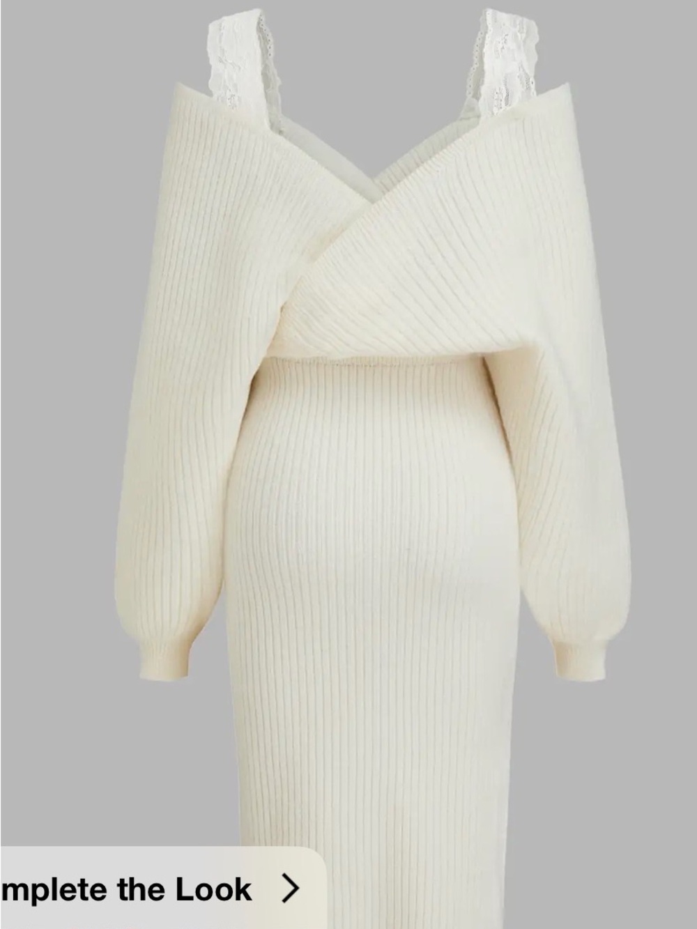 Cider Cream Ribbed Off-Shoulder Midi Dress with Lace Straps